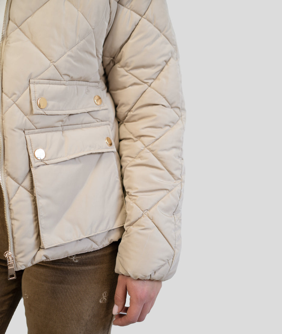 Veste matelassée col velours côtelé Quadri beige détails