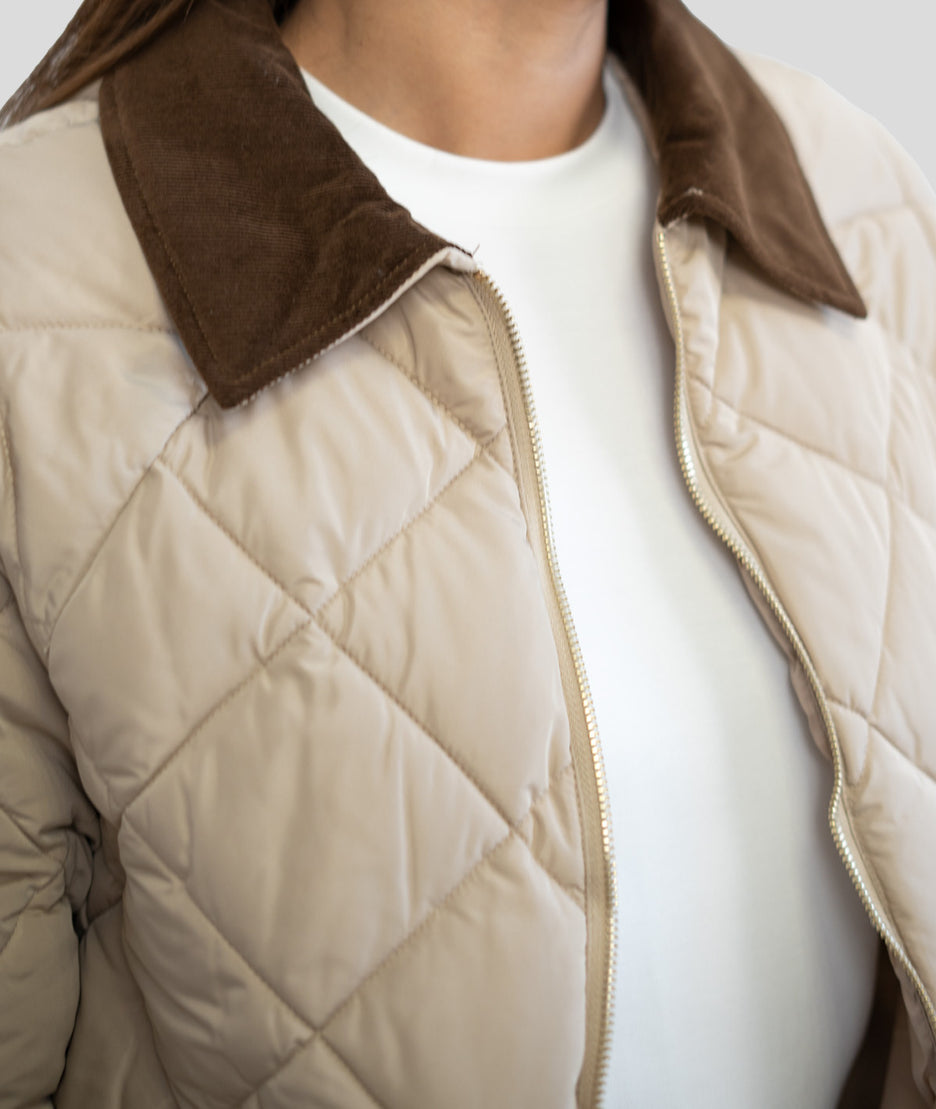 Veste matelassée col velours côtelé Quadri beige détails