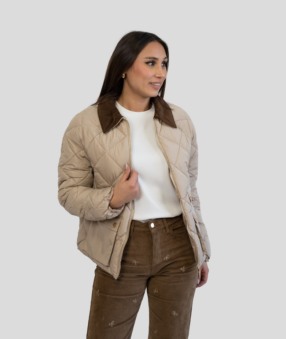 Veste matelassée col velours côtelé Quadri beige face