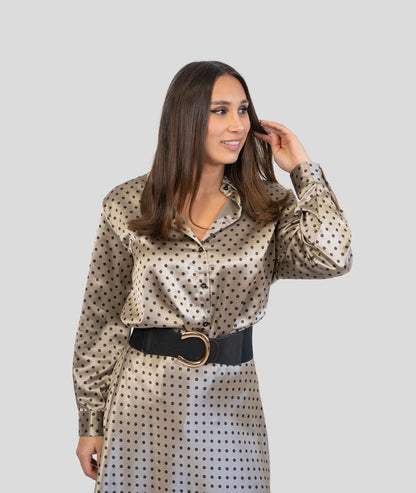 Ensemble en satin à pois gris face