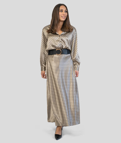 Ensemble en satin à pois gris tenue complète