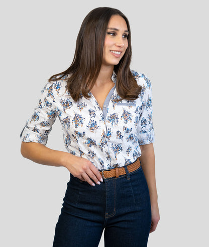 Chemise à détails fleuris Bouquet bleu face