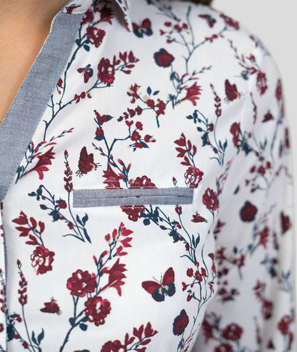 Chemise à motif fleuri Papilla blanc détails