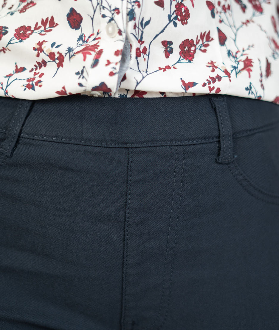 Pantalon slim taille élastique Lili marine détails