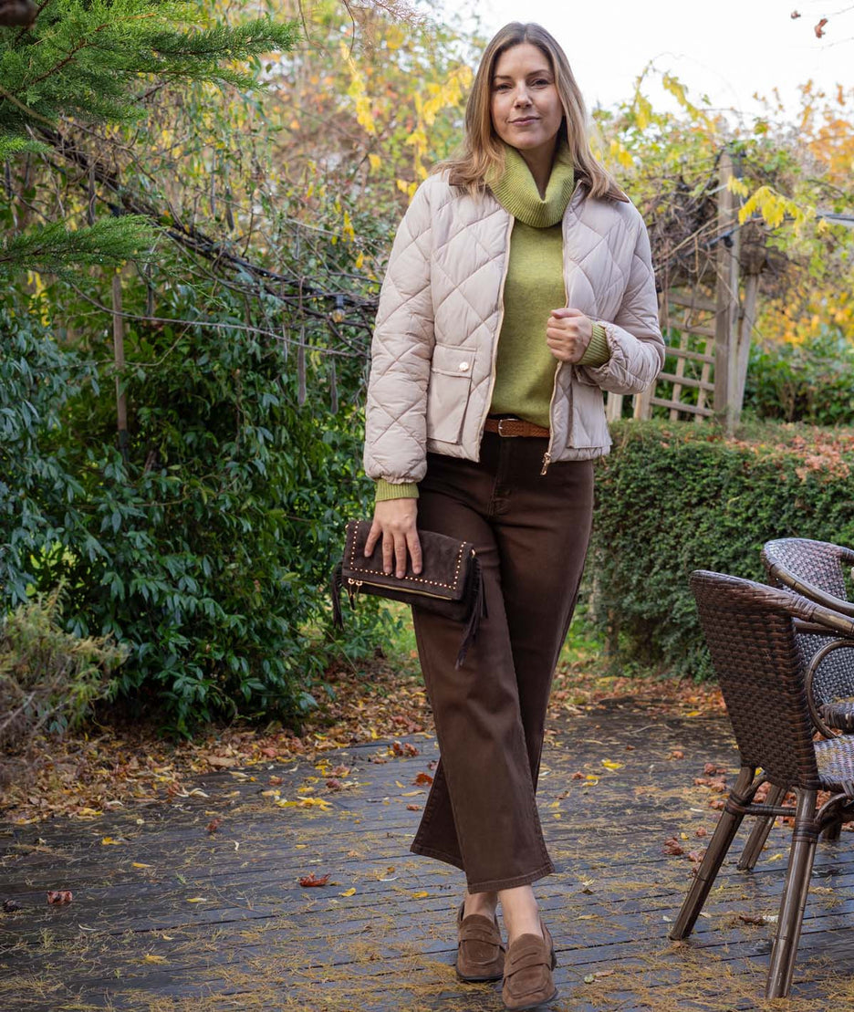 Veste matelassée col velours côtelé Quadri beige tenue complète