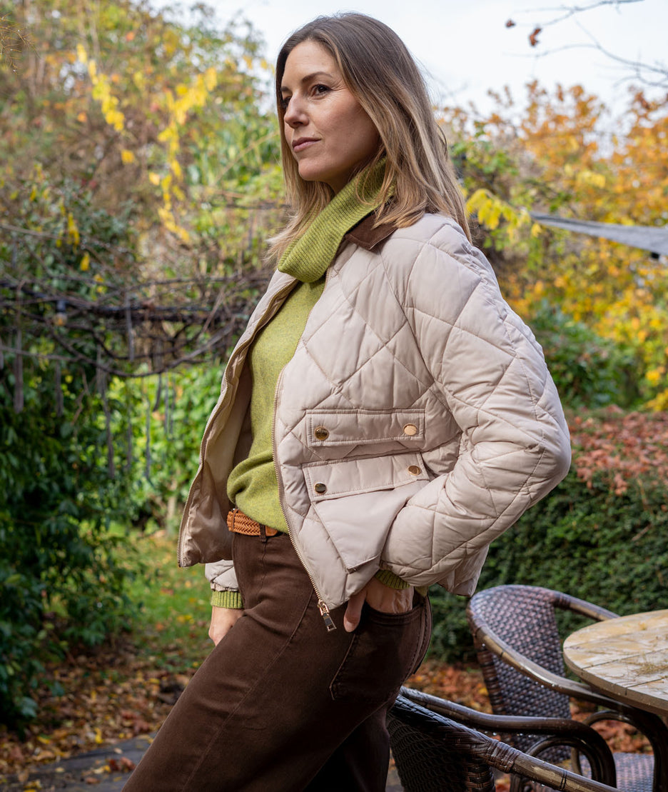 Veste matelassée col velours côtelé Quadri beige coté