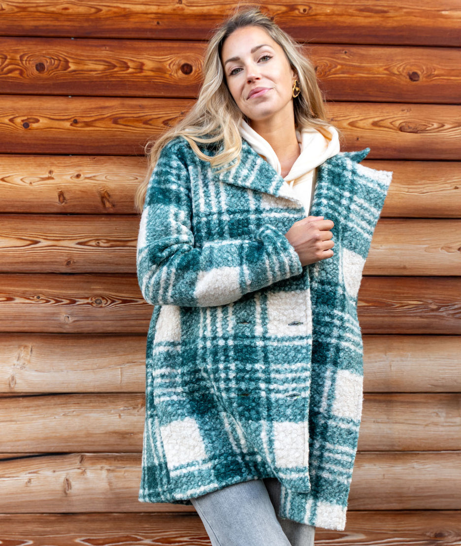 Manteau à carreaux en bouclettes Carila vert face