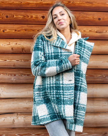 Manteau à carreaux en bouclettes Carila vert face