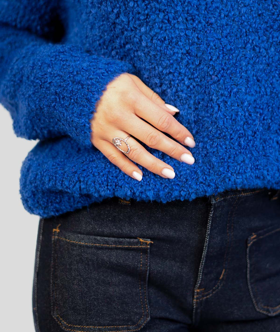 Bague argentée avec étoile Grana face