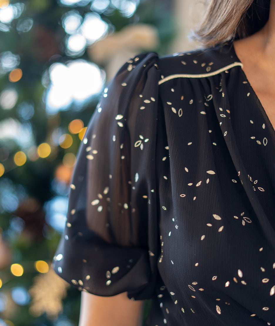 Robe portefeuille à motif brillant doré Glitter détails