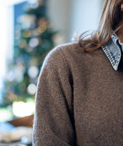 Gilet bi-matière jean et maille choco détails