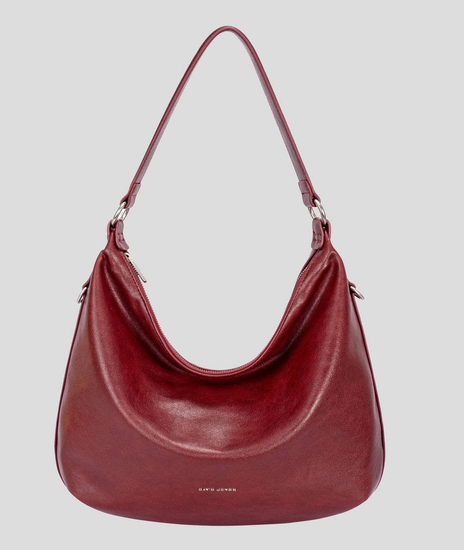 Sac à mains porté épaule effet cuir Luna bordeau face
