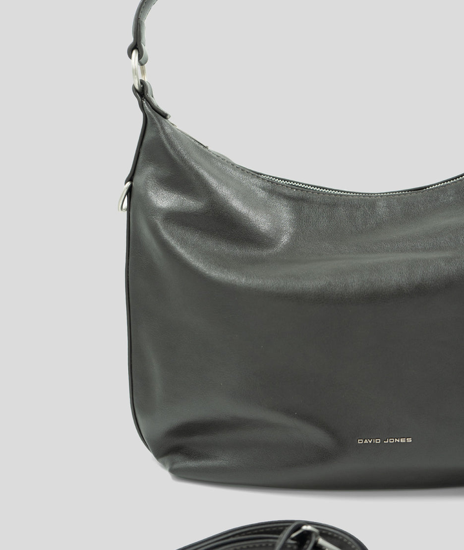 Sac à mains porté épaule effet cuir Luna noir détails