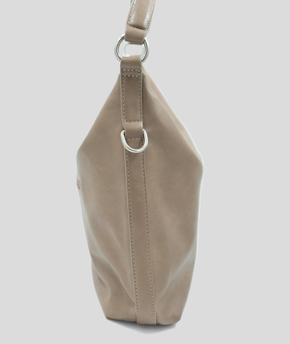 Sac à mains porté épaule effet cuir Luna taupe coté