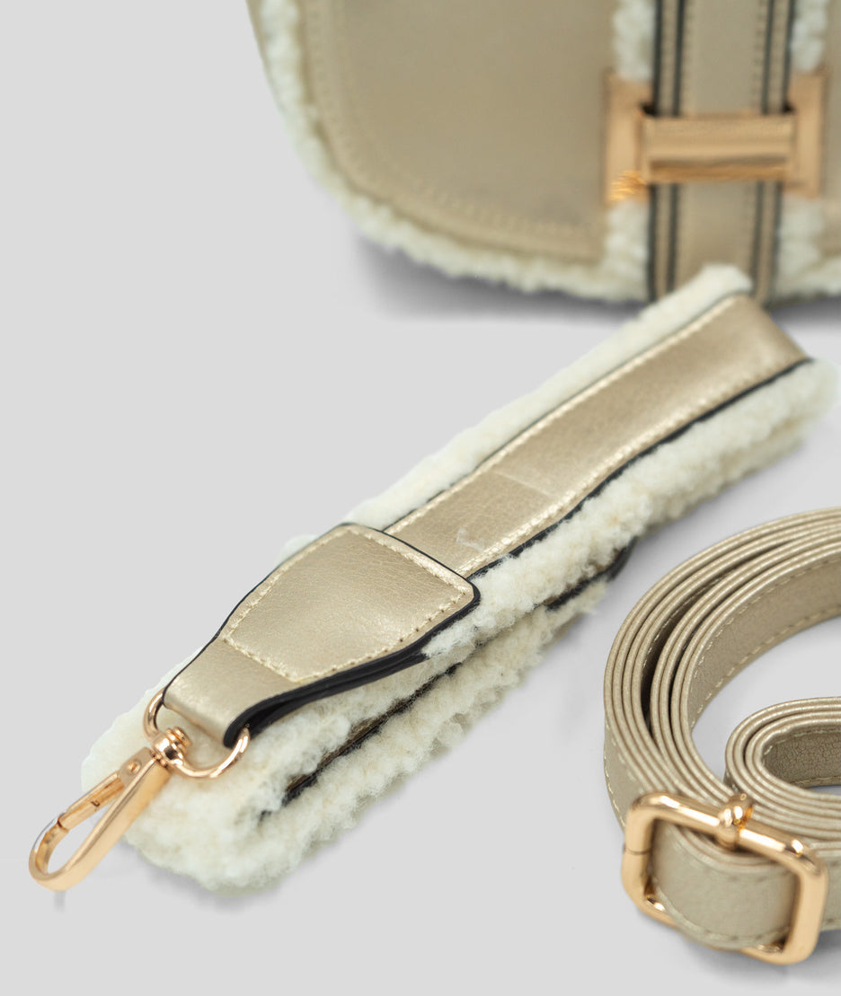 Sac bandoulière effet mouton Moupo jaune détails