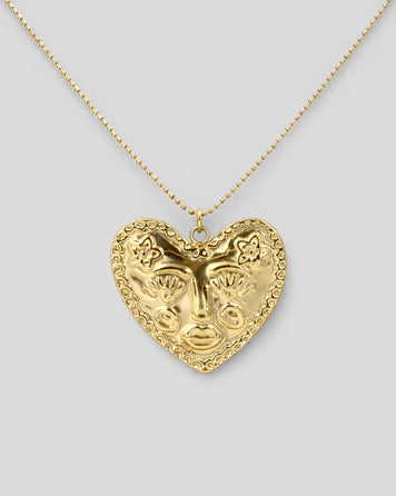 Collier en cœur doré visage relief Coeuly face