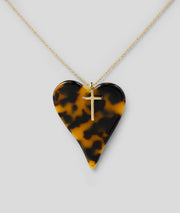 Collier cœur tacheté avec croix face