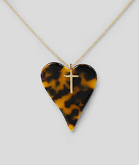 Collier cœur tacheté avec croix