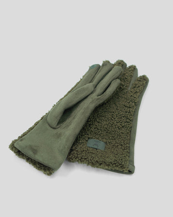 Gant bi-matière effet mouton Mouty kaki face