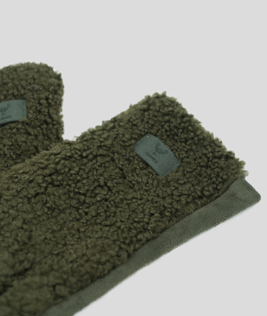 Gants bi-matière effet mouton Mouty kaki détails