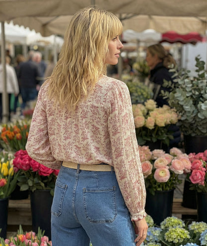 Chemise gaz de coton motif fleuri Elsa bois de rose dos