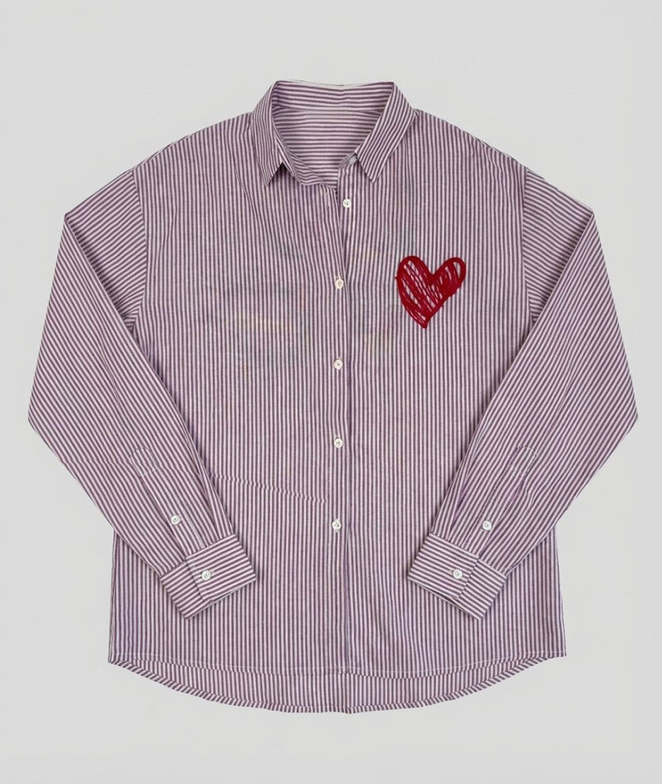 Chemise à rayures et broderies Elona rose face