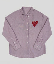 Chemise à rayures et broderies Elona rose face