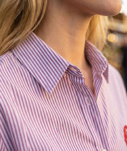 Chemise à rayures et broderies Elona rose détails