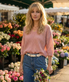 Pull en maille duveteuse Vicky rose face