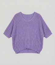 Pull en maille duveteuse Vicky lilas face