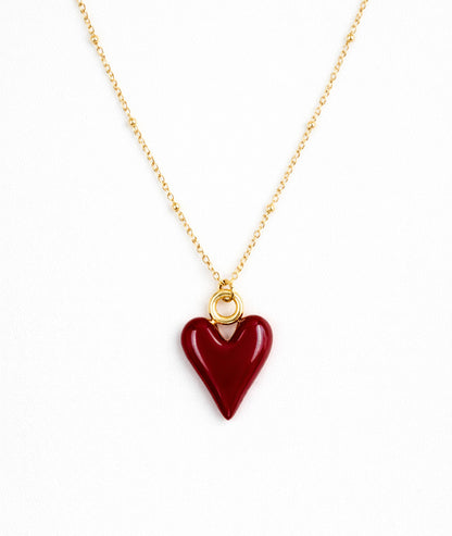 Collier pendentif cœur Amour rouge face