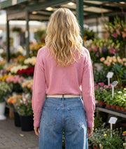 Pull col V uni rose dos