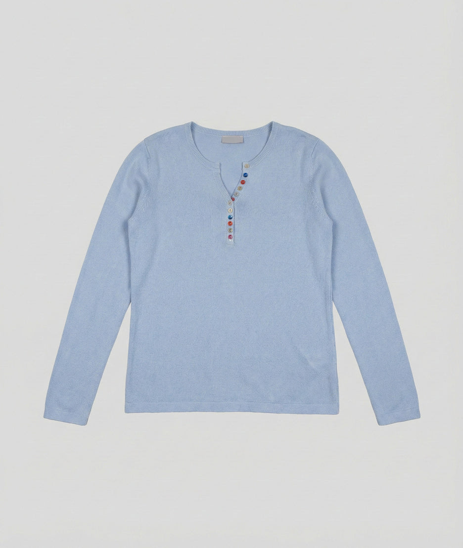 Pull col V détails boutons Suzanna ciel face