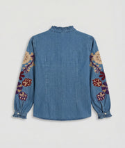 Chemise Daisy en jean brodée fleurs face arrière