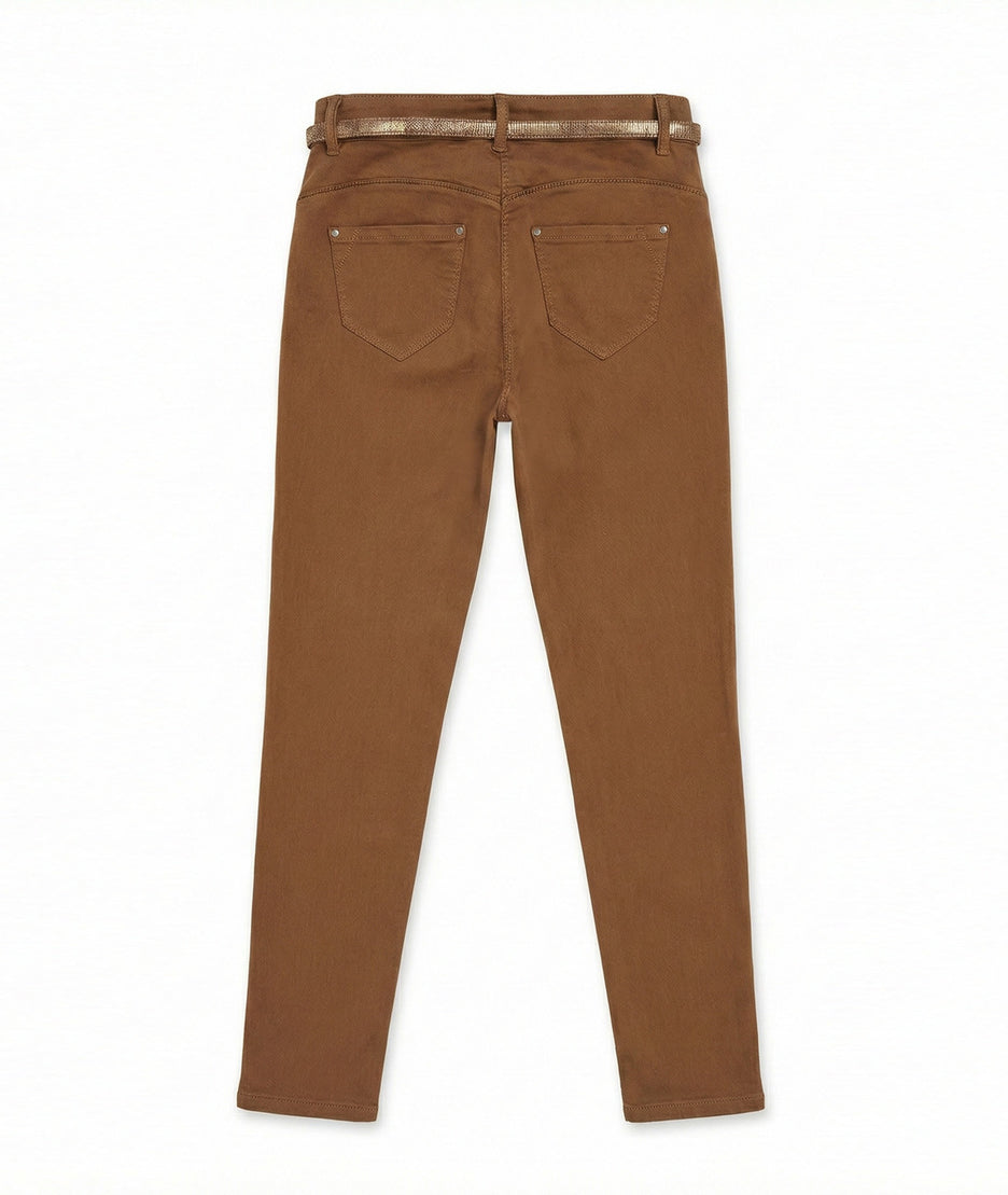 Pantalon Lola slim marron avec ceinture intégrée - marron