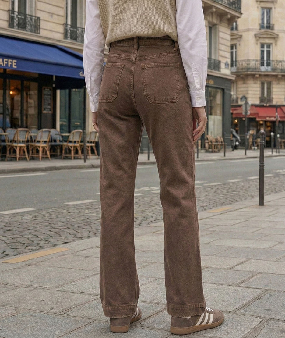 Jean Folya flare marron taille haute face arrière