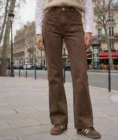 Jean Folya flare marron taille haute face avant