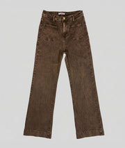 Jean Folya flare marron taille haute avant fond gris