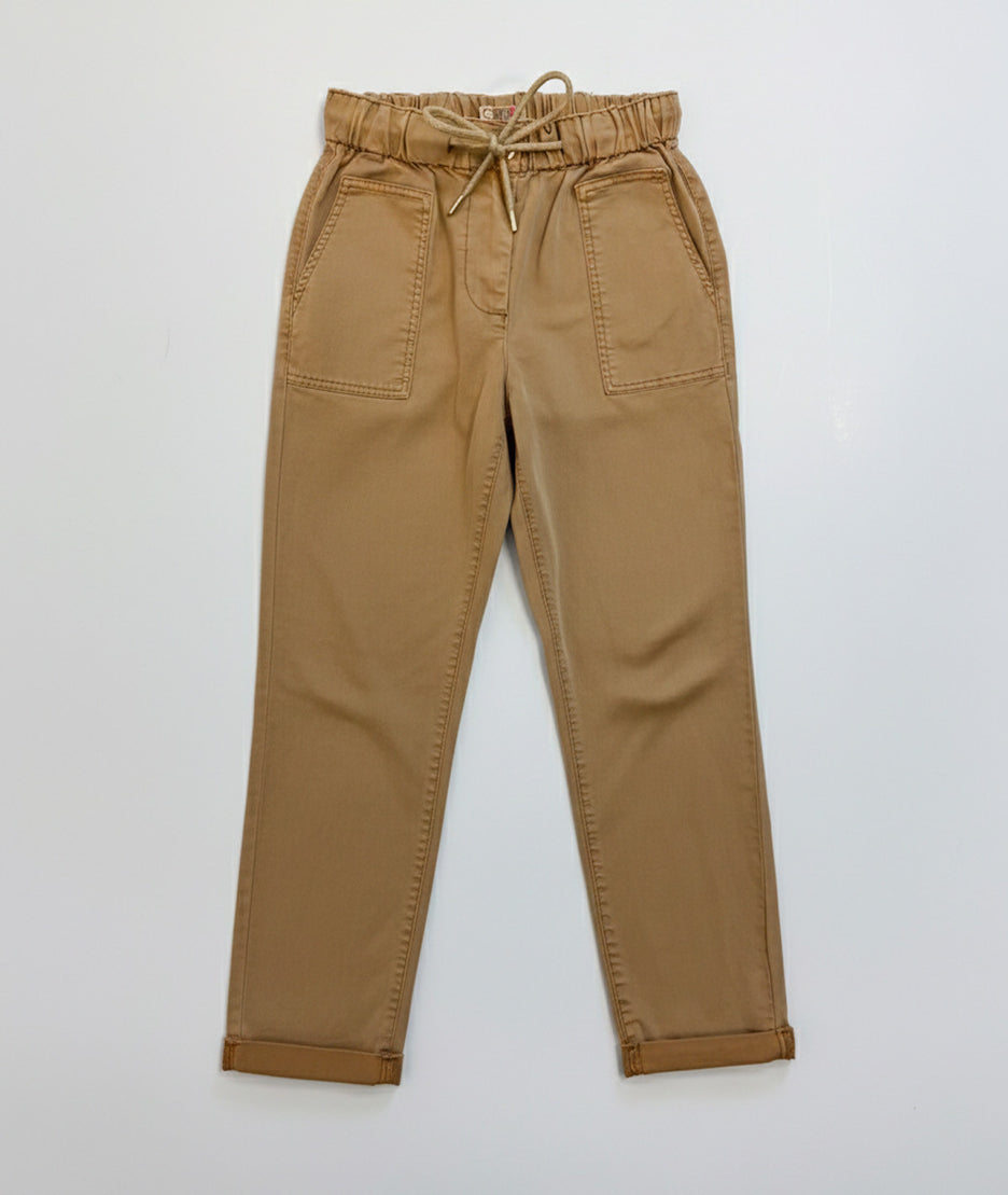 Pantalon beige coupe mom taille élastiquée avant