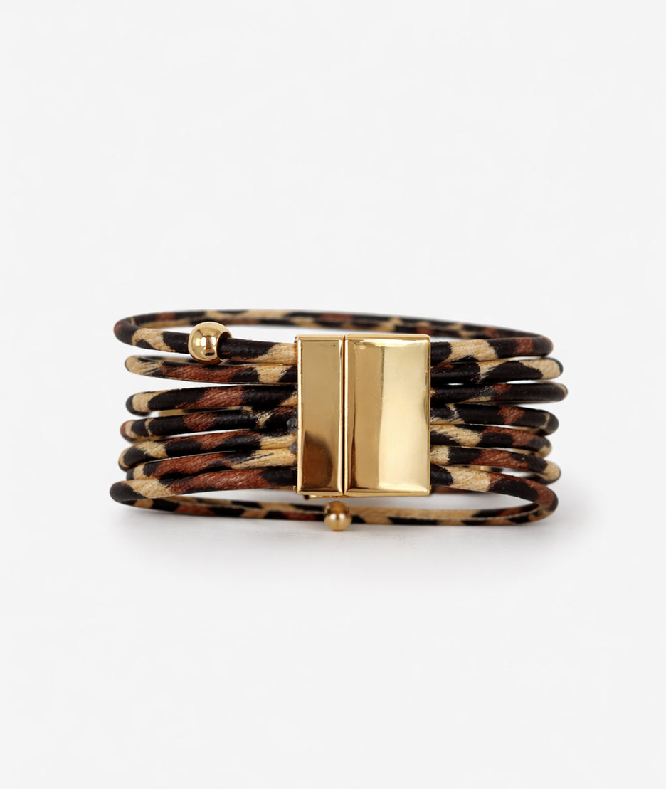 Bracelet doré motif léopard face