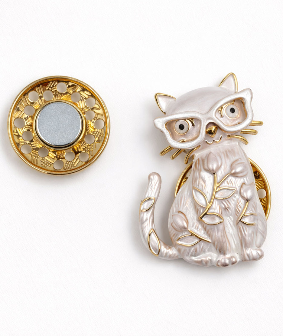Broche chat à lunettes face