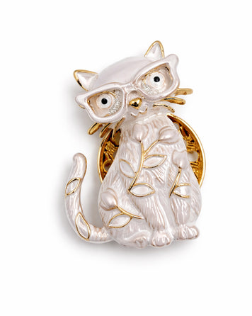 Broche chat à lunettes face