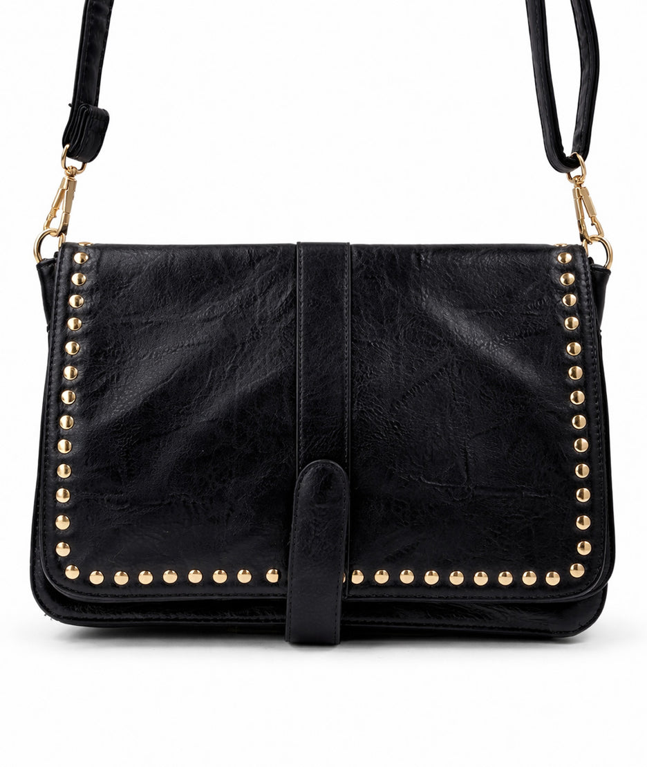 Sac carré effet cuir texturé avec clous Ninon face