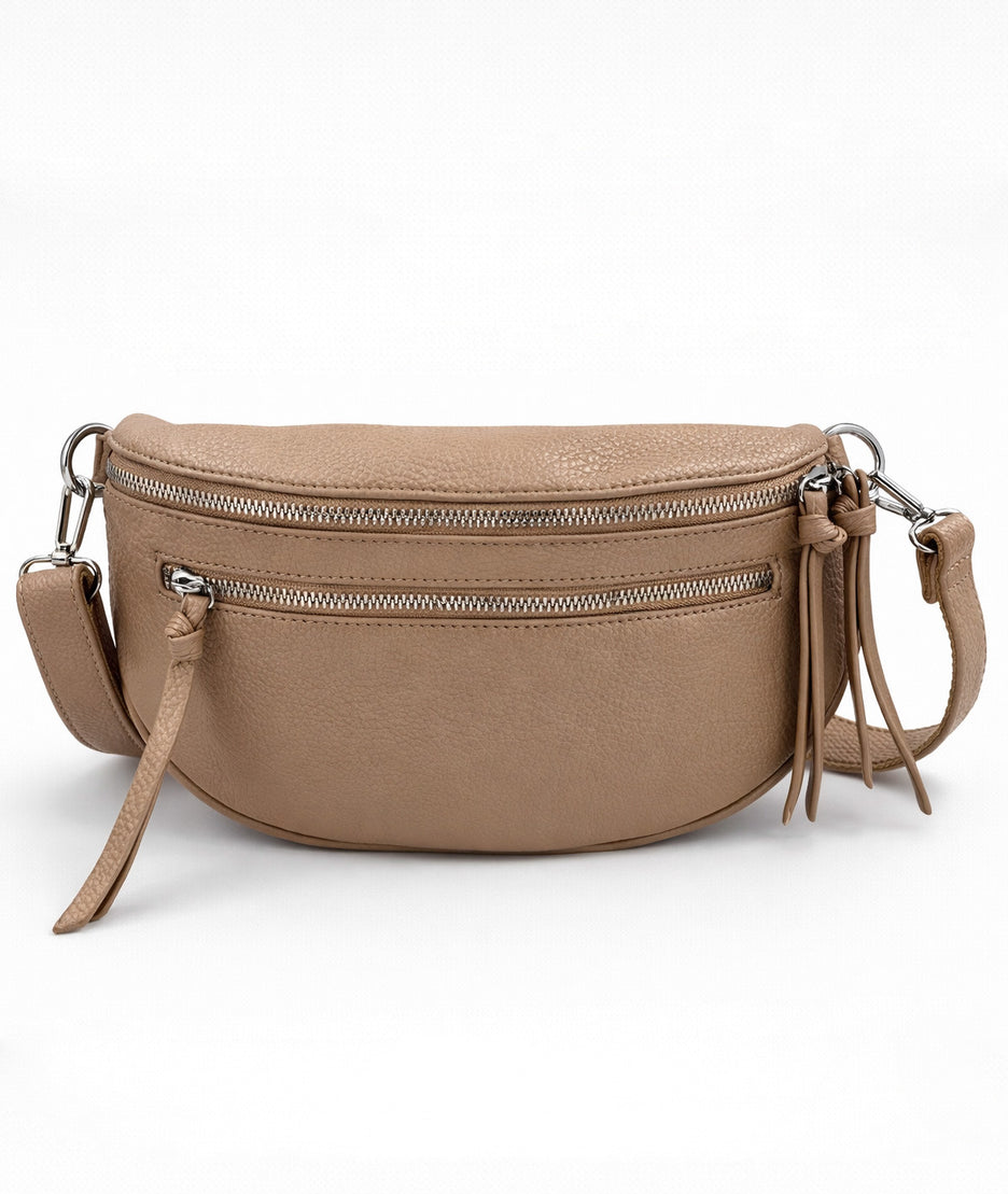 Sac banane à fermeture taupe face