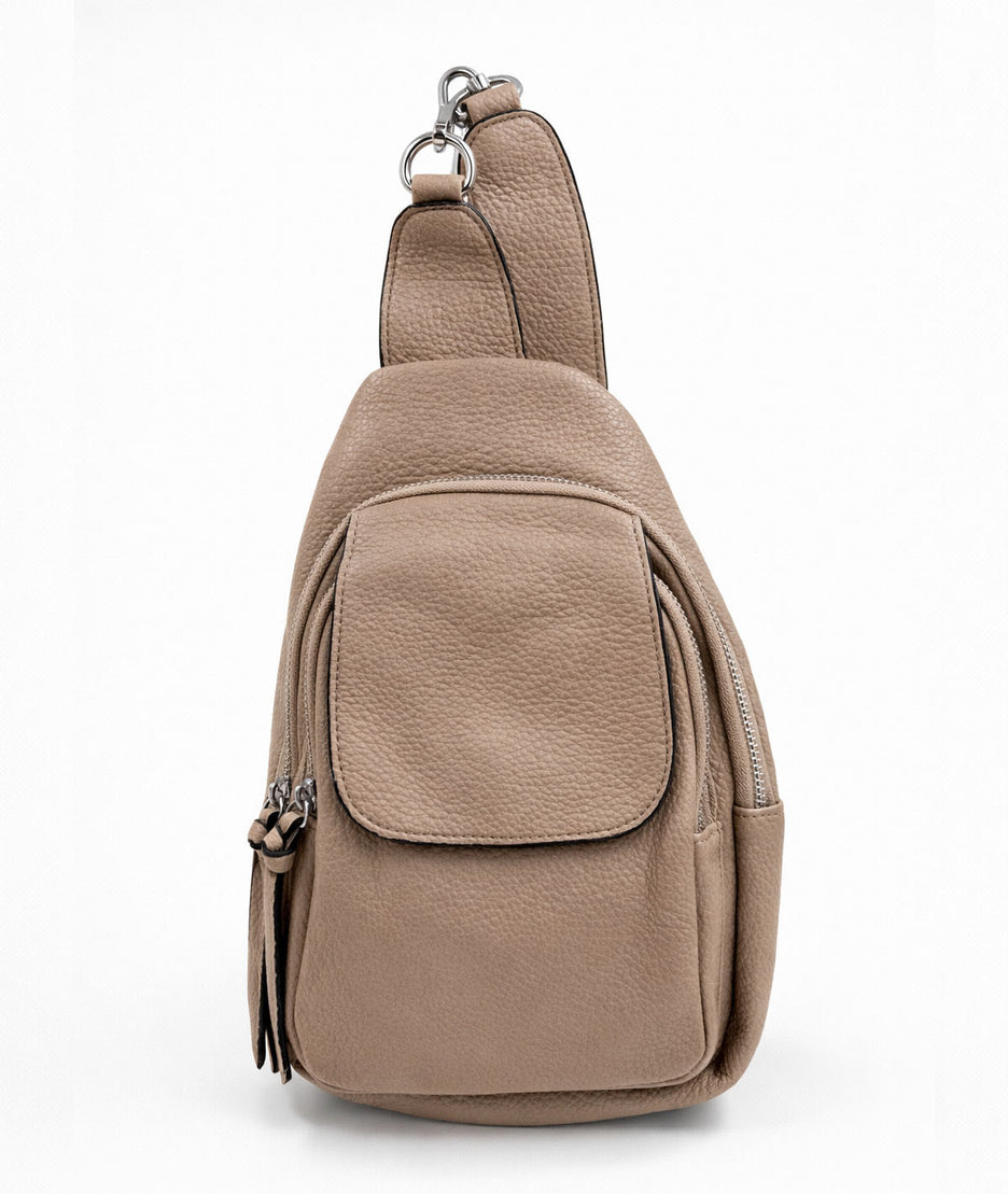 Sac banane en bandoulière Paulie taupe face