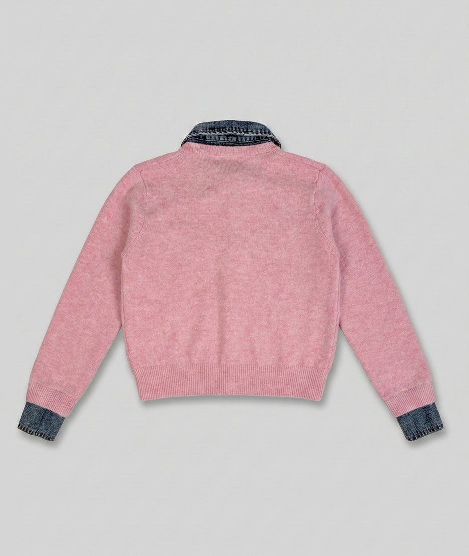 Gilet chemise en jean rose face arrière