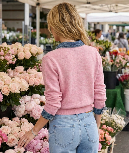 Gilet chemise en jean rose face arrière