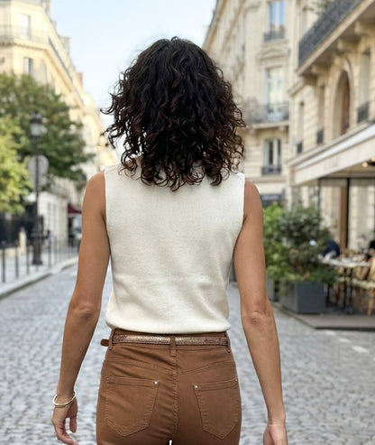 Gilet sans manches boutons dorés Bustia écru dos