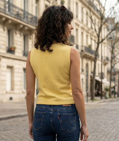 Gilet sans manches boutons dorés Bustia jaune dos