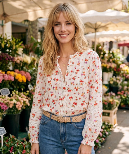 Chemise à motif fleuri Angie écru face